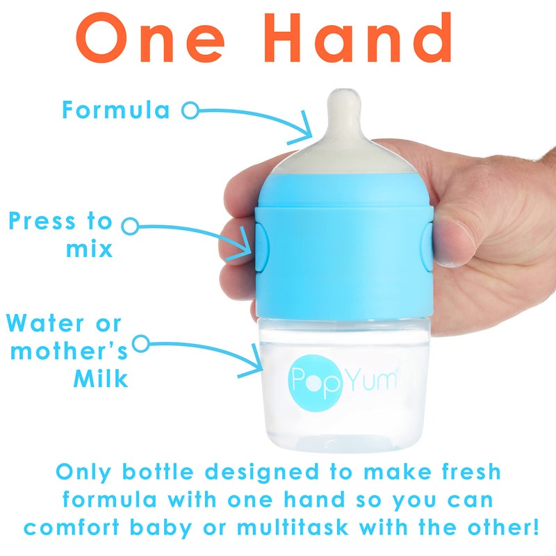 PopYum 5 oz Blue Anti-Colic Formula Making/Mixing/Dispenser Baby Bottles, 3-Pack with #1 Slow Flow Nipples, 150 ml, BPA-Free, Natural Latch - Image 2